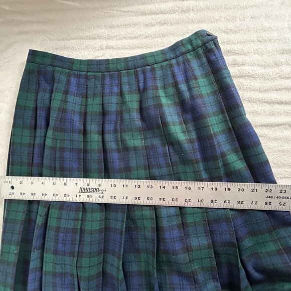 VTG Pendleton Black Watch Tartan Pleated Wool Midi Skirt Size 16 Petite Blue USA - Picture 5 of 6